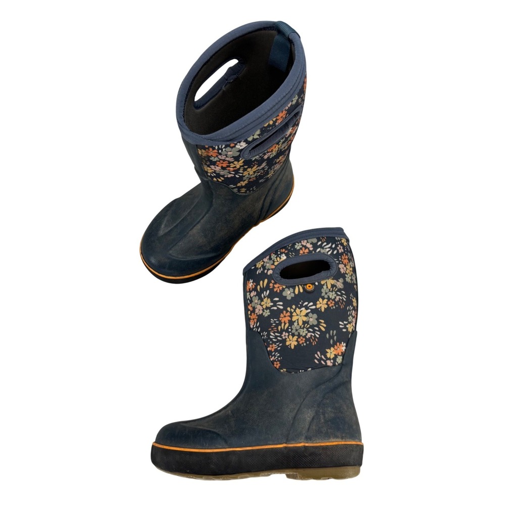 Bogs Kids Neo Classic Rain Boots Navy Floral Waterproof Insulated Snow Size 12